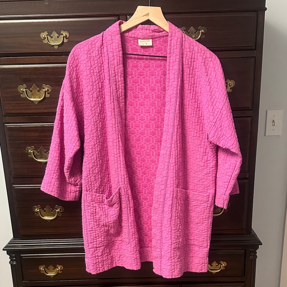 Curator SF The Jules Cardigan, Pink Textured Open Cardigan, Small